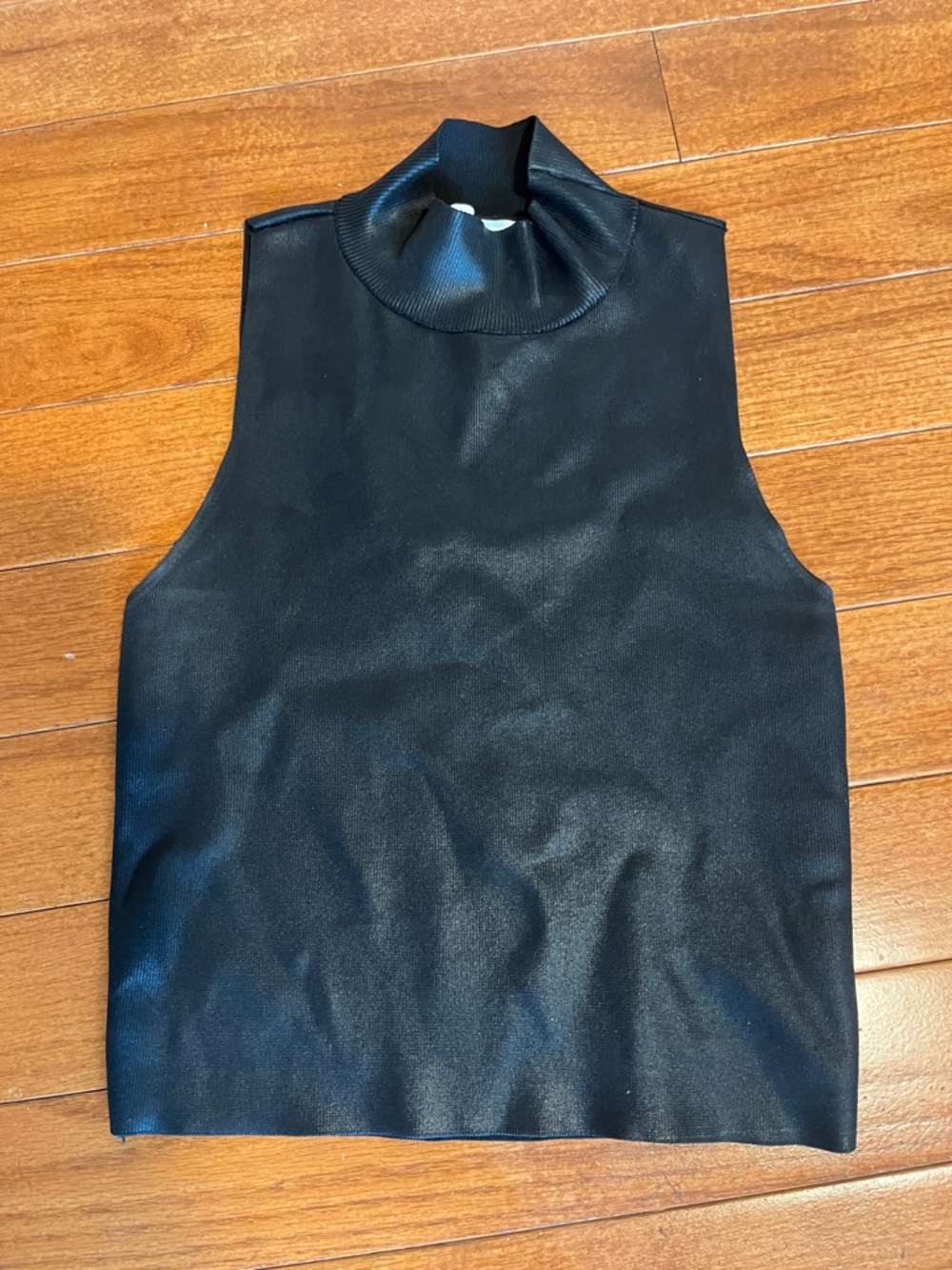 Sleeveless ZARA Mock Neck leatherette Top - Black
